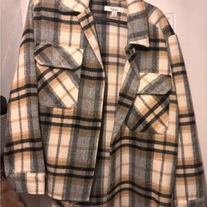 Cider Plaid Utility Jacket in Cream, Black, and Tan